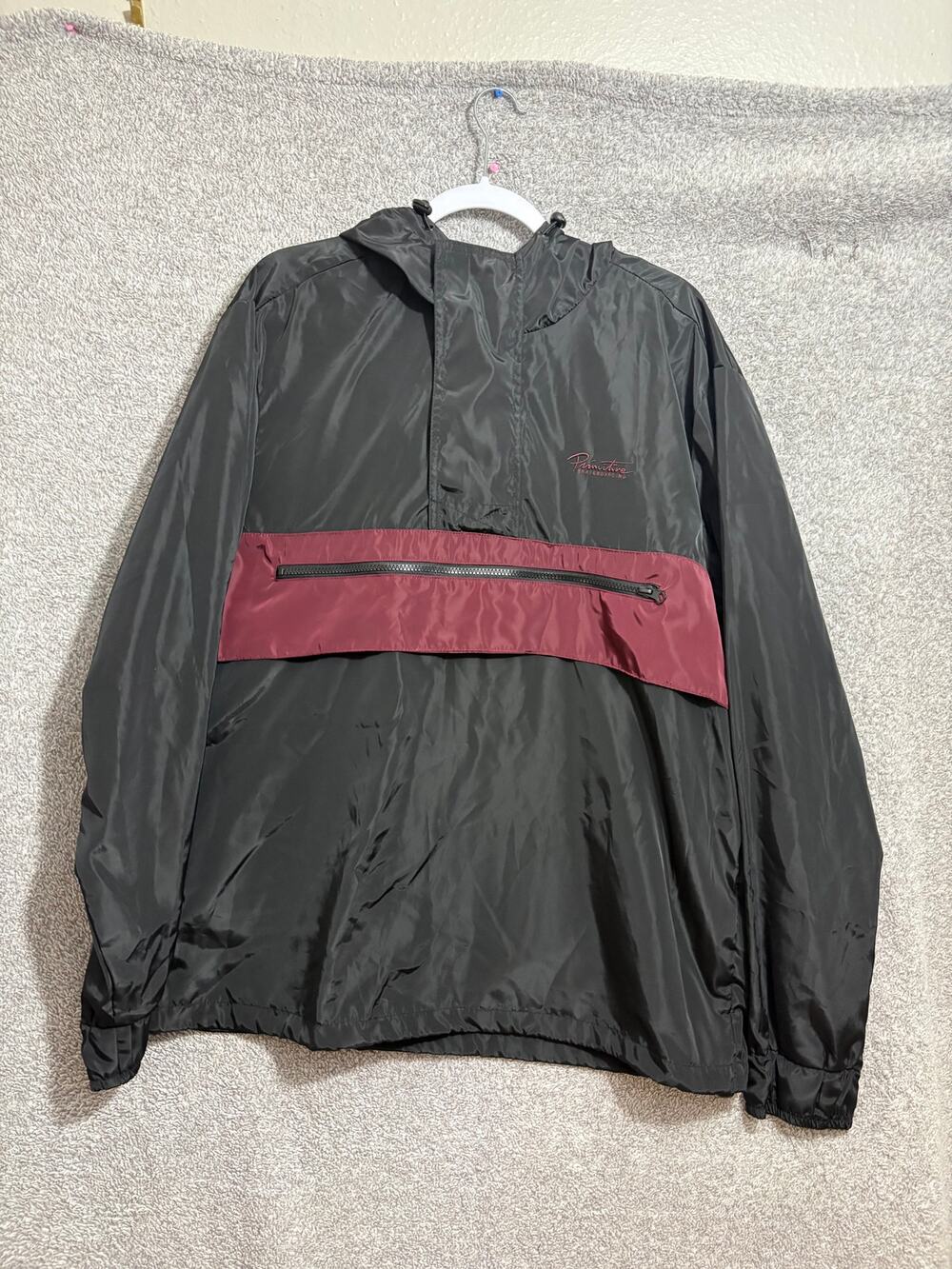 Primitive Skateboarding L Anorak Windbreaker Black Burgundy NWT